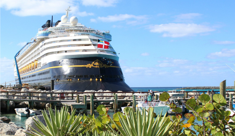 The Walt Disney Cruise Ship Disney Wonder at Castaway Cay