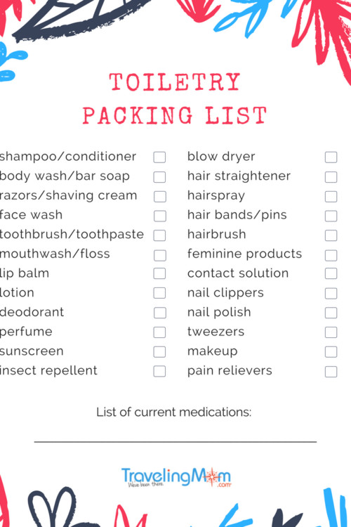 Toiletry Packing List you can print.