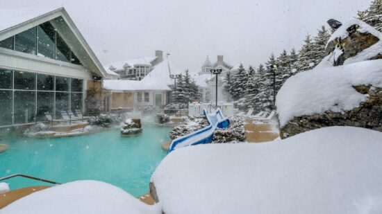 The outdoor heated pool s are a great way to relax at Snowshoe Mountain.