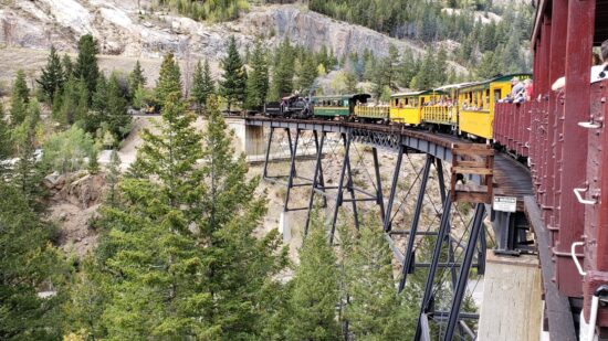 Colorado's Georgetown Loop Railroad traveling on a curved trestle