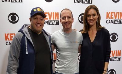 TravelingDad Editor Paul Eisenberg with Kevin Can Wait co-stars Kevin James and Erinn Hayes.