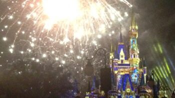 firework bursting over Cinderella castle during Happily Ever After Disney World night show