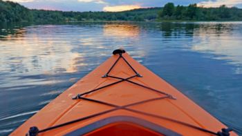 Bow of kayak in a Pennsylvania state parks. Kayaking at Lackawanna State Park.