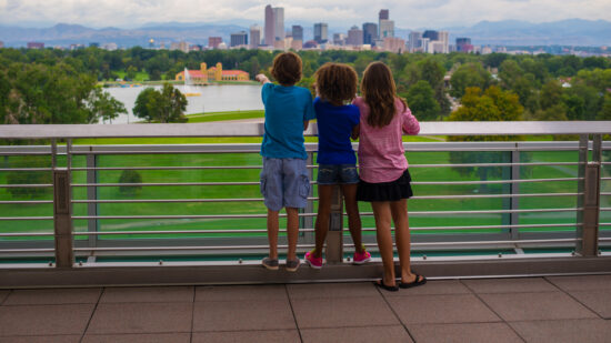 view of the city and its parks from tDenver Museum of Nature and Science.
